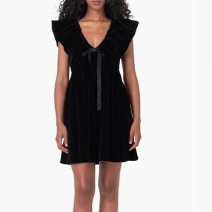 Endless Rose Satin Bow Velvet Mini Dress Black